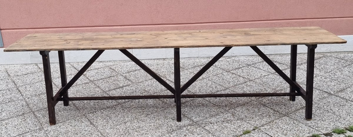 Table rustique en sapin, années '70,  295 × 57 cm-photo-1