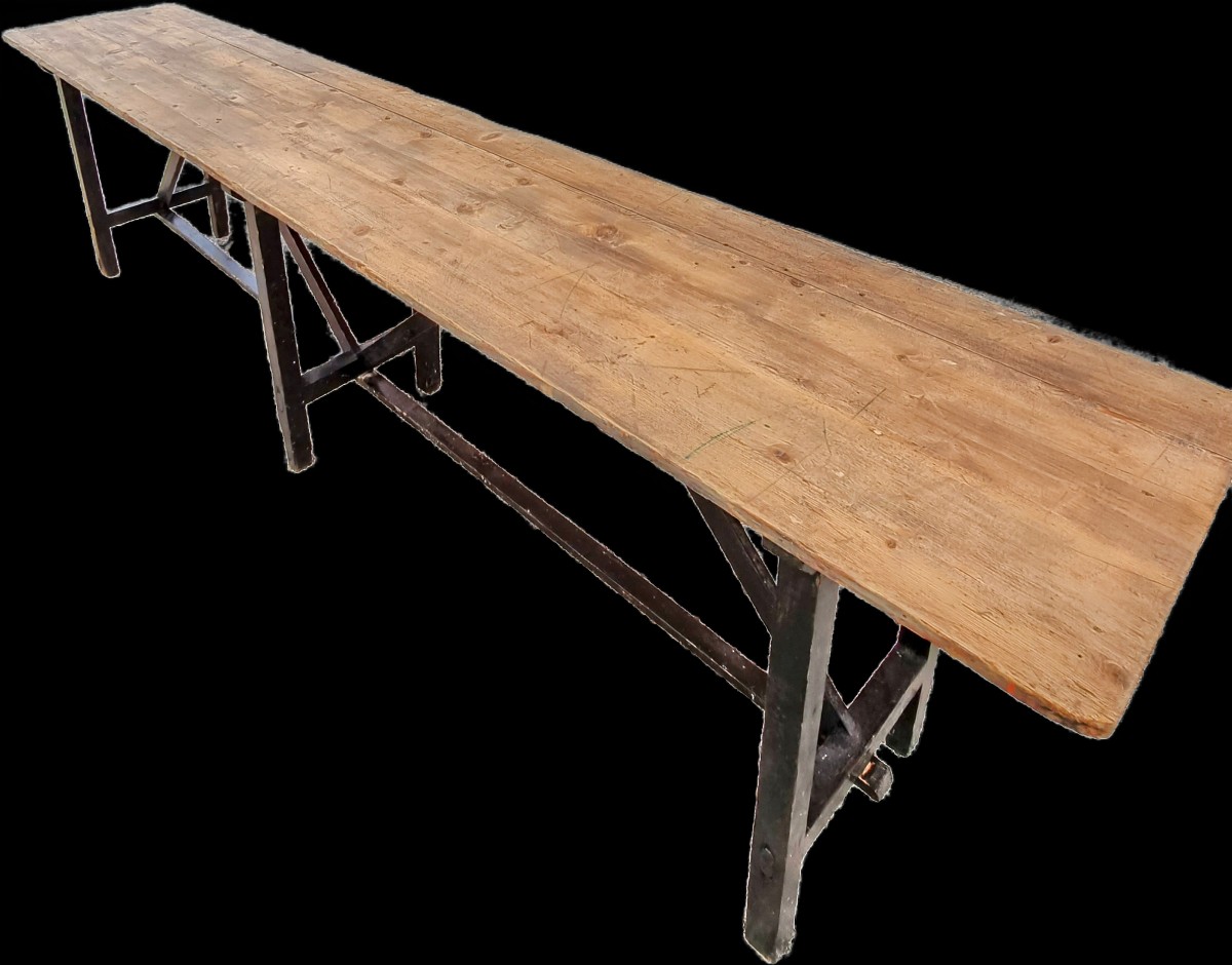 Table rustique en sapin, années '70,  295 × 57 cm