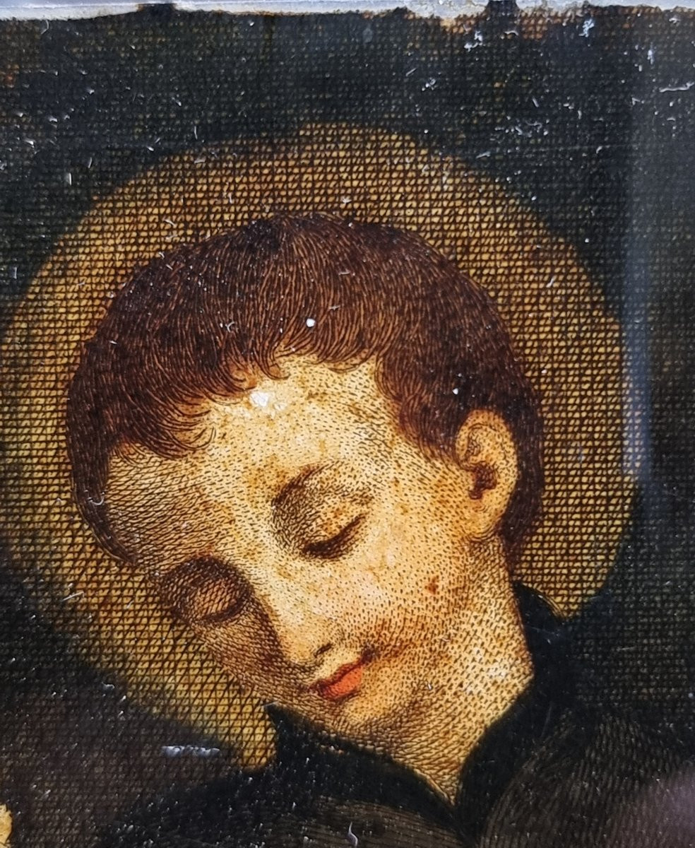 Petit tableau sur verre représentant Saint Louis de Gonzague – entourage vénitien, début XIXe s-photo-2