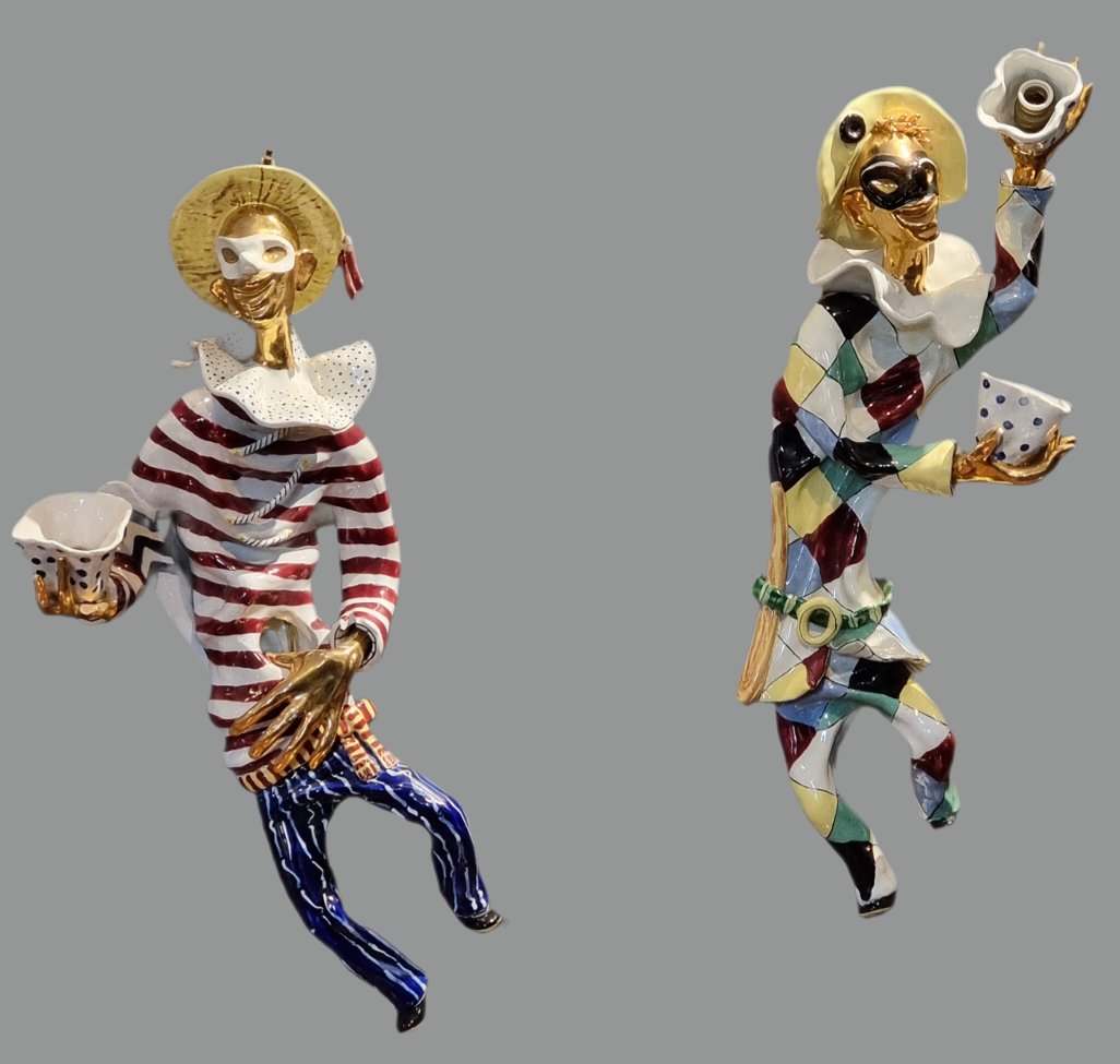 Paire d’appliques-sculptures en céramique polychrome, Venise, signées Orosa (San Polo), milieu -photo-2