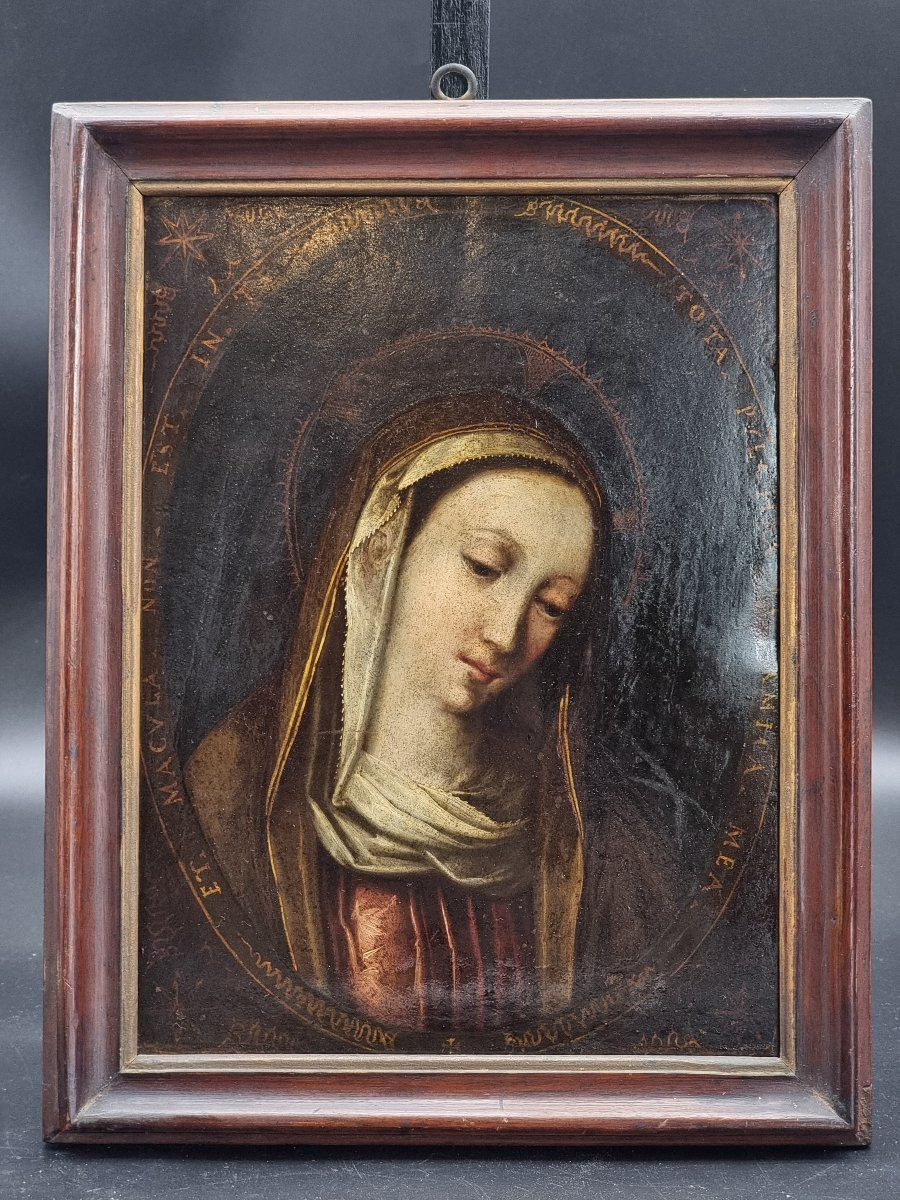 Vierge sur cuivre – École vénitienne, fin XVIIe / début XVIIIe siècle-photo-2