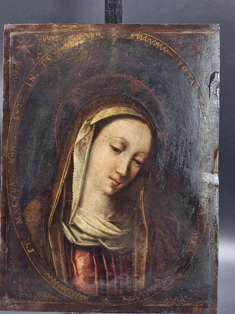 Vierge sur cuivre – École vénitienne, fin XVIIe / début XVIIIe siècle-photo-4