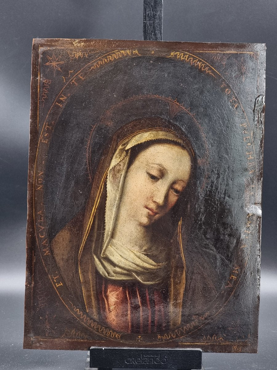 Vierge sur cuivre – École vénitienne, fin XVIIe / début XVIIIe siècle-photo-5