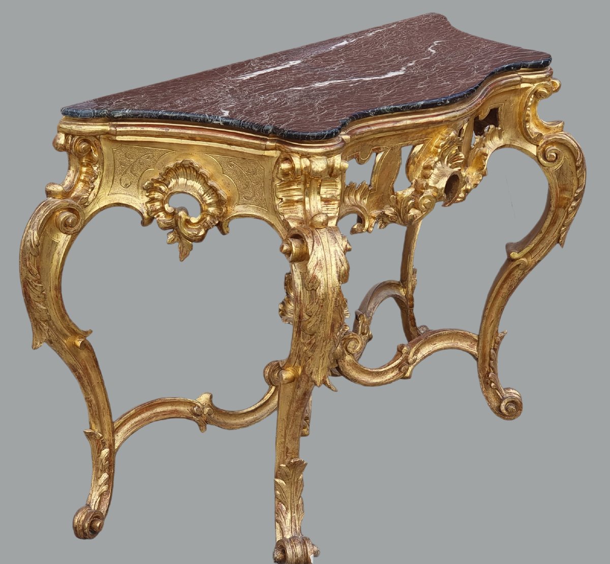 Giltwood Console Table With Marble Top – Veneto, Mid 19th Century-photo-2