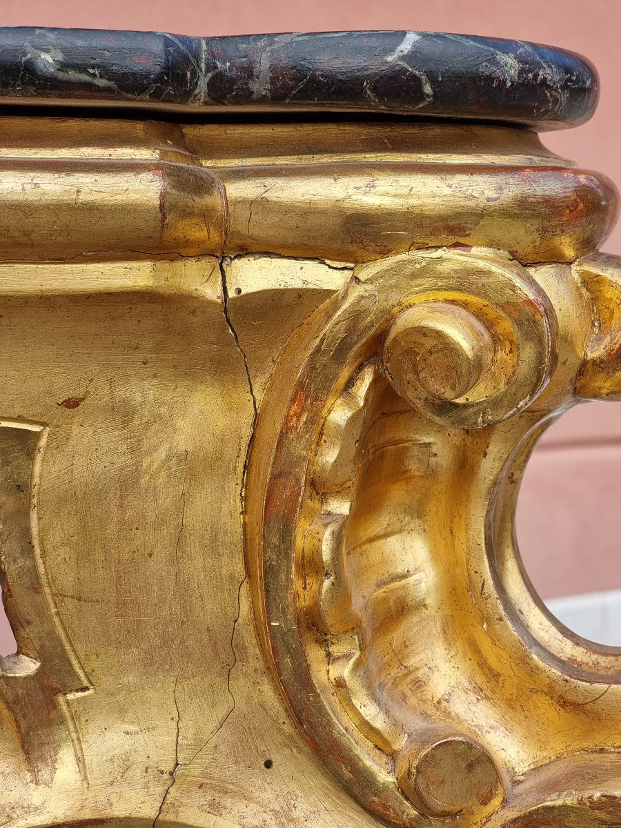 Giltwood Console Table With Marble Top – Veneto, Mid 19th Century-photo-3