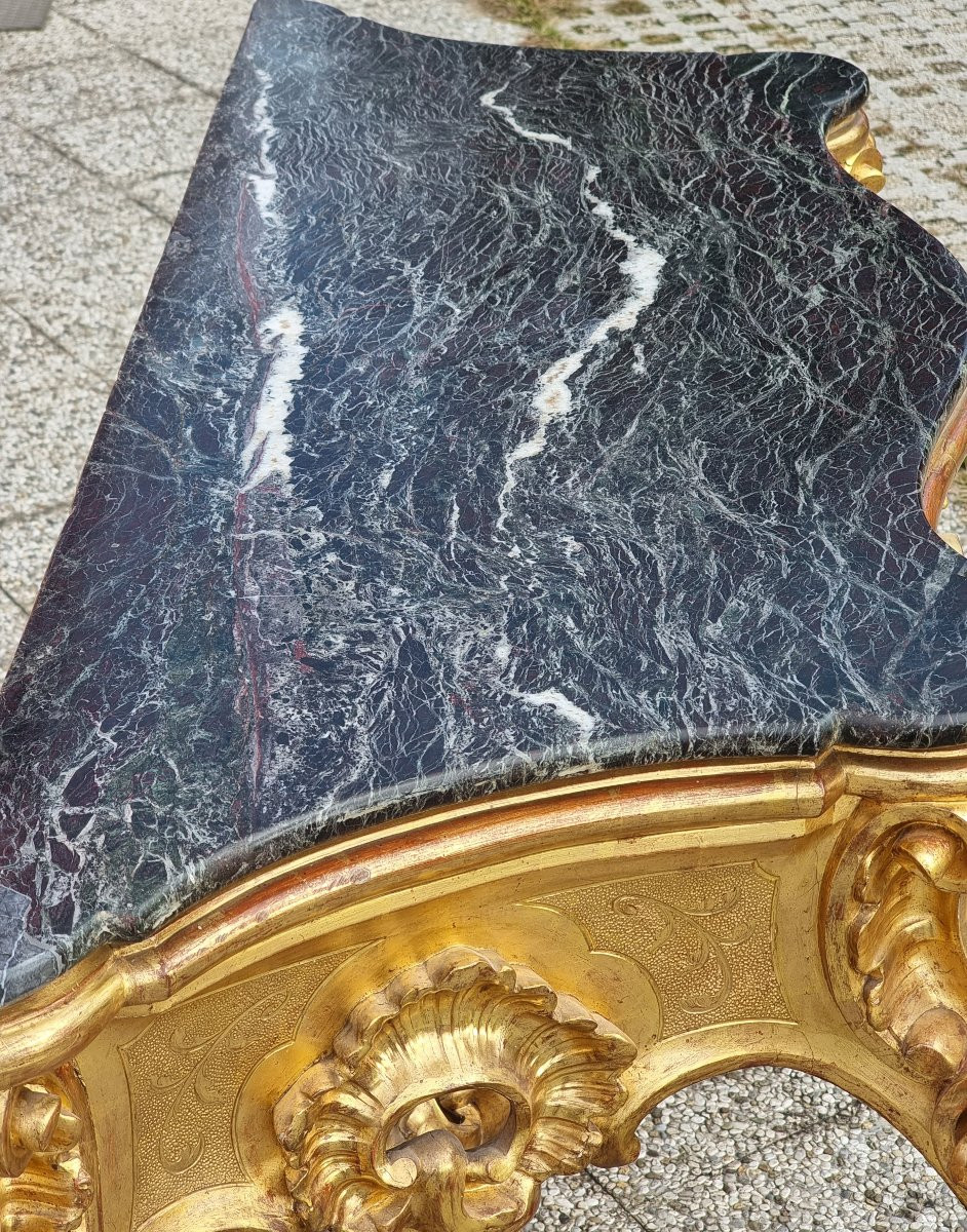 Giltwood Console Table With Marble Top – Veneto, Mid 19th Century-photo-5