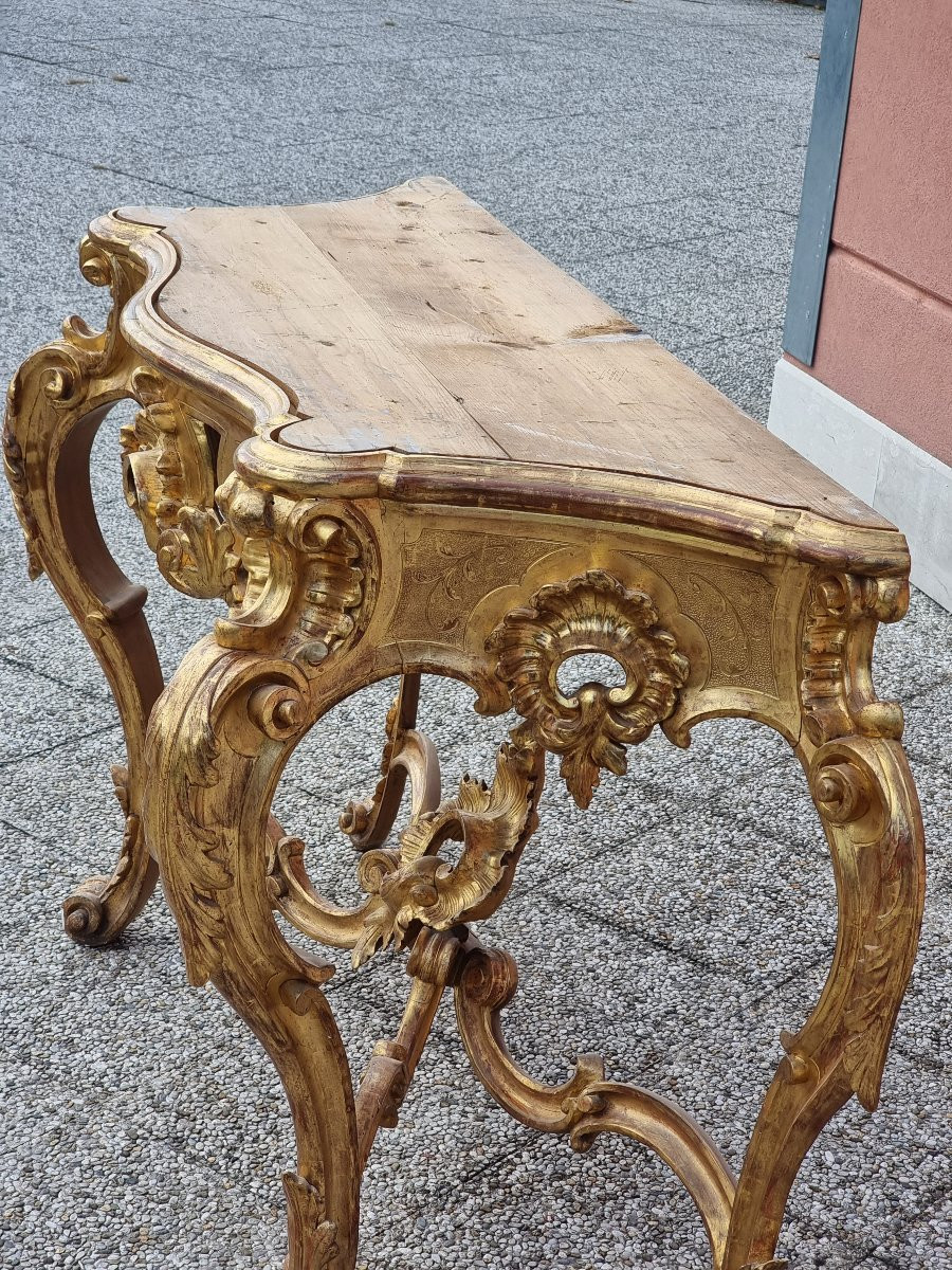 Giltwood Console Table With Marble Top – Veneto, Mid 19th Century-photo-6