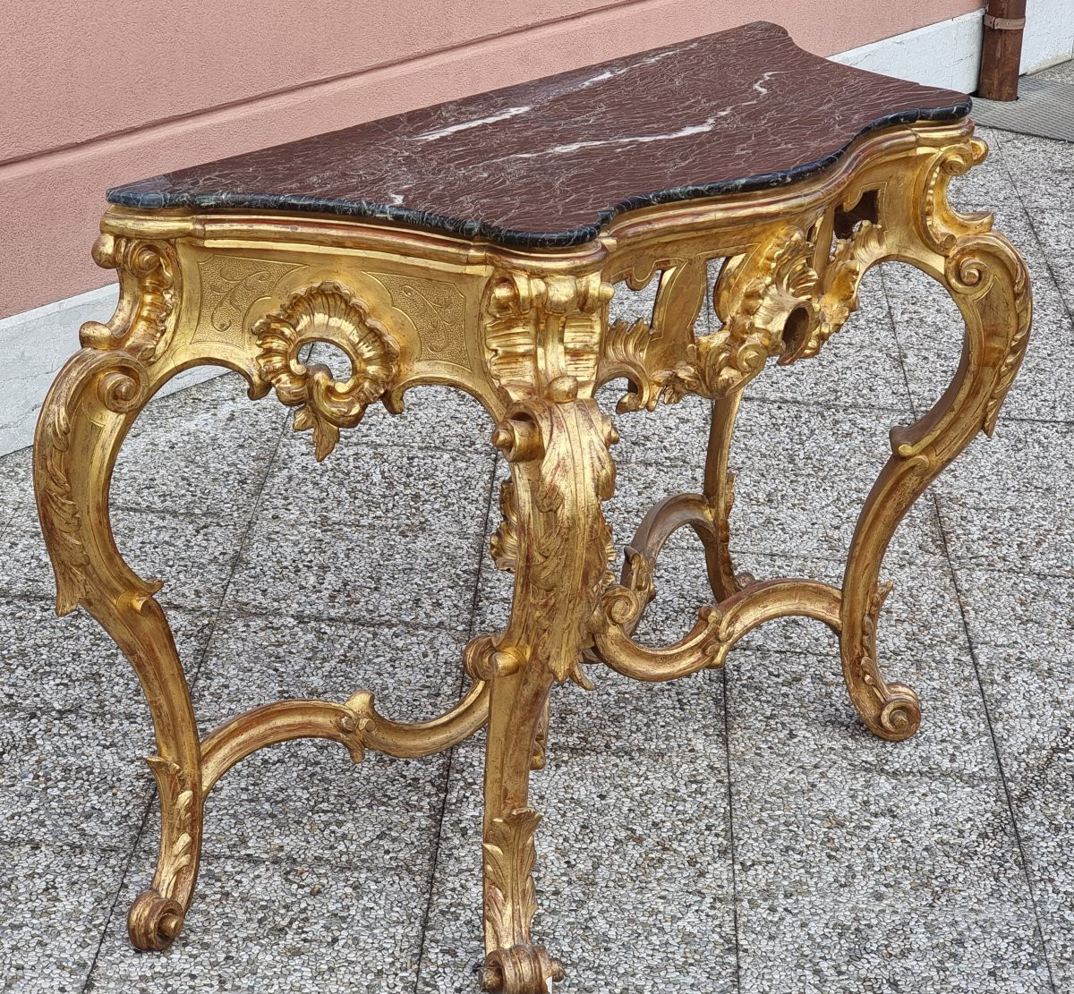 Giltwood Console Table With Marble Top – Veneto, Mid 19th Century-photo-8