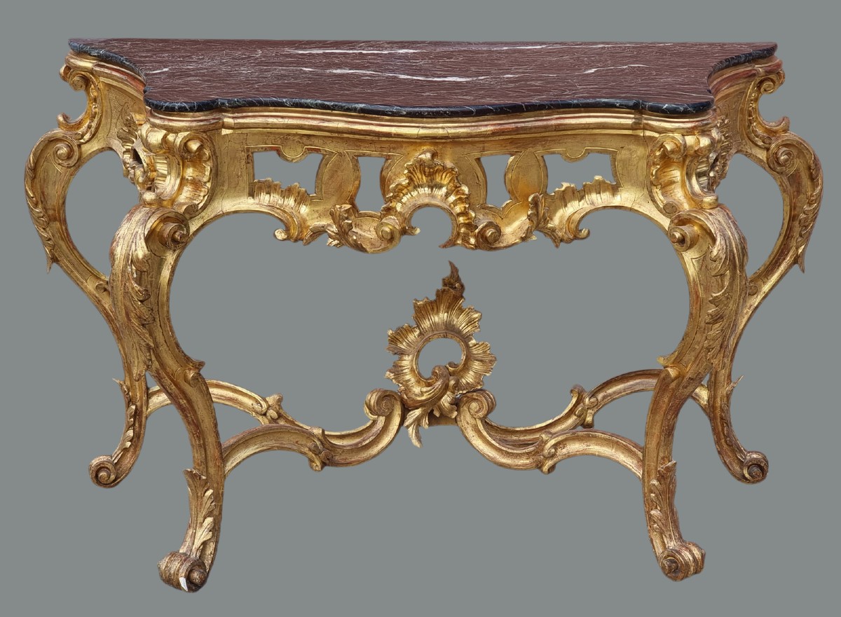 Giltwood Console Table With Marble Top – Veneto, Mid 19th Century