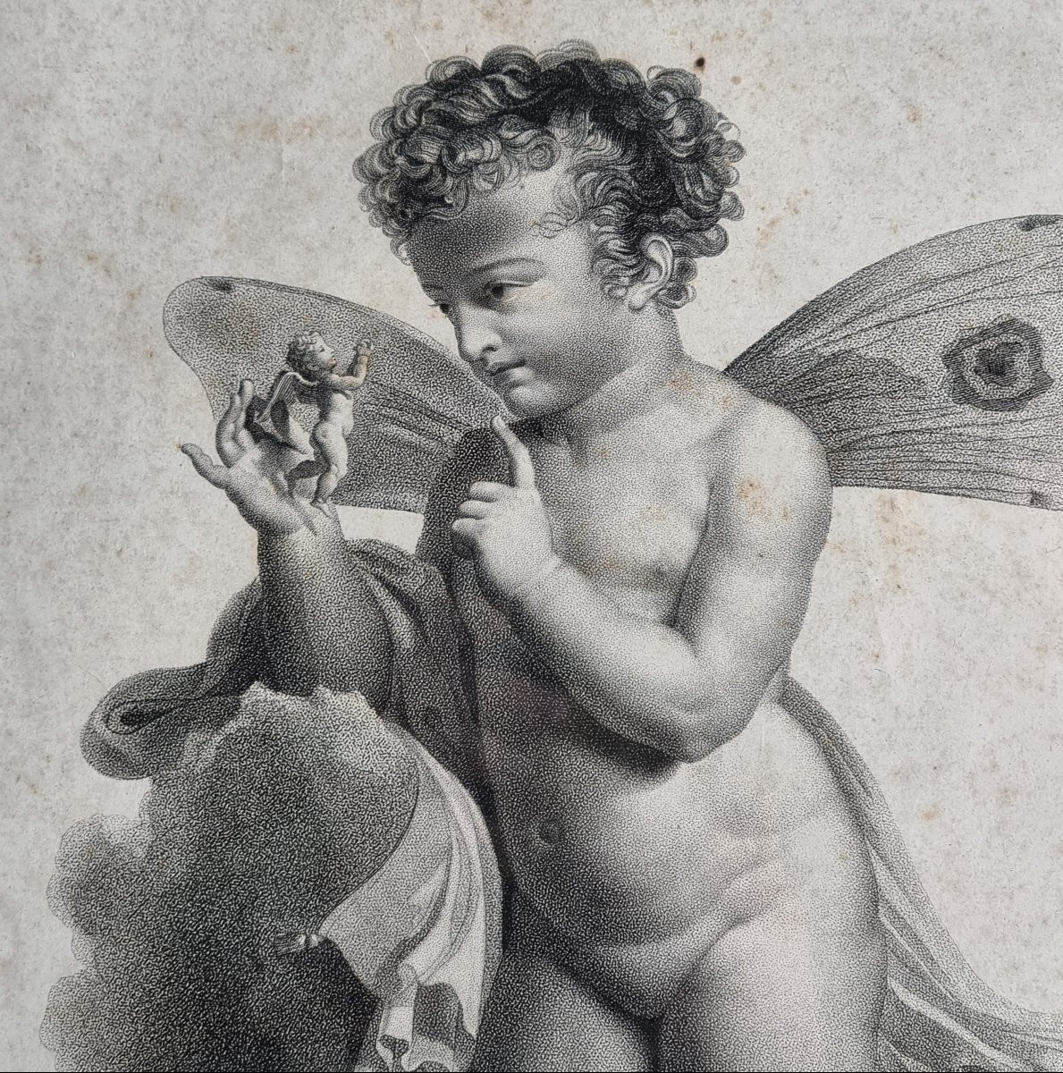 Série de quatre estampes françaises, “Amours ailés” Gravure par Castel-photo-4