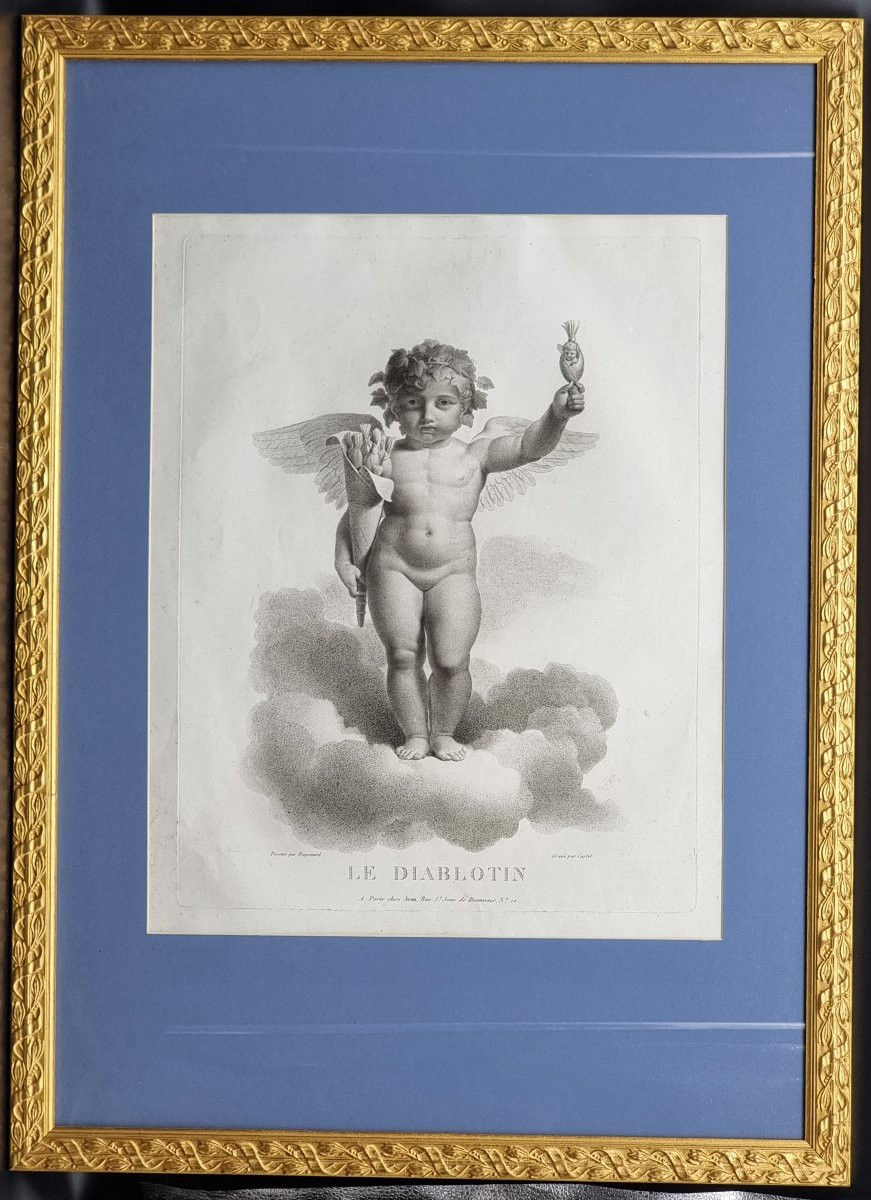 Série de quatre estampes françaises, “Amours ailés” Gravure par Castel-photo-1
