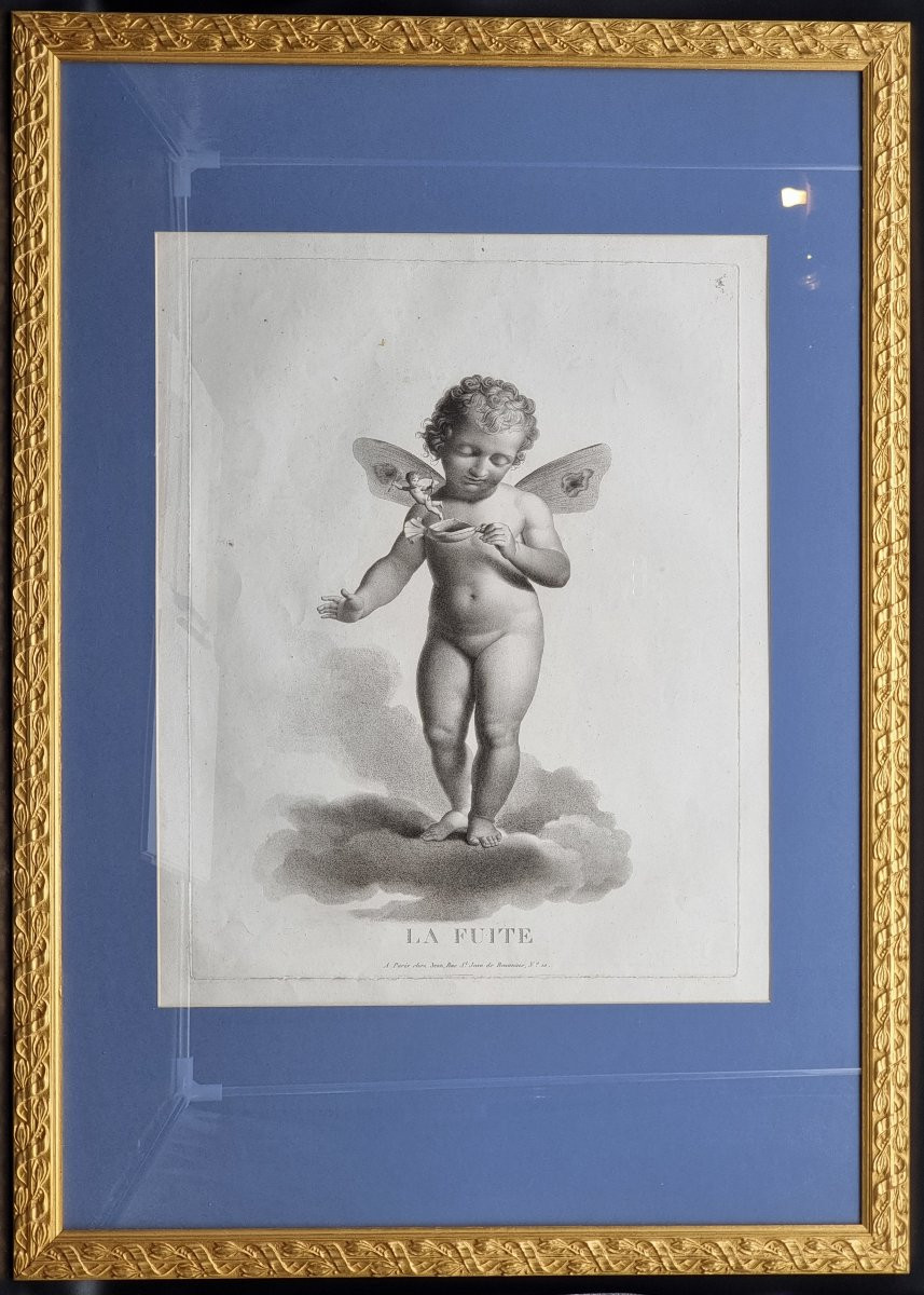 Série de quatre estampes françaises, “Amours ailés” Gravure par Castel-photo-2