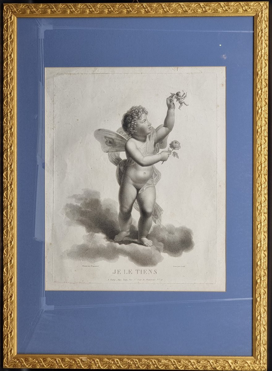 Série de quatre estampes françaises, “Amours ailés” Gravure par Castel-photo-3
