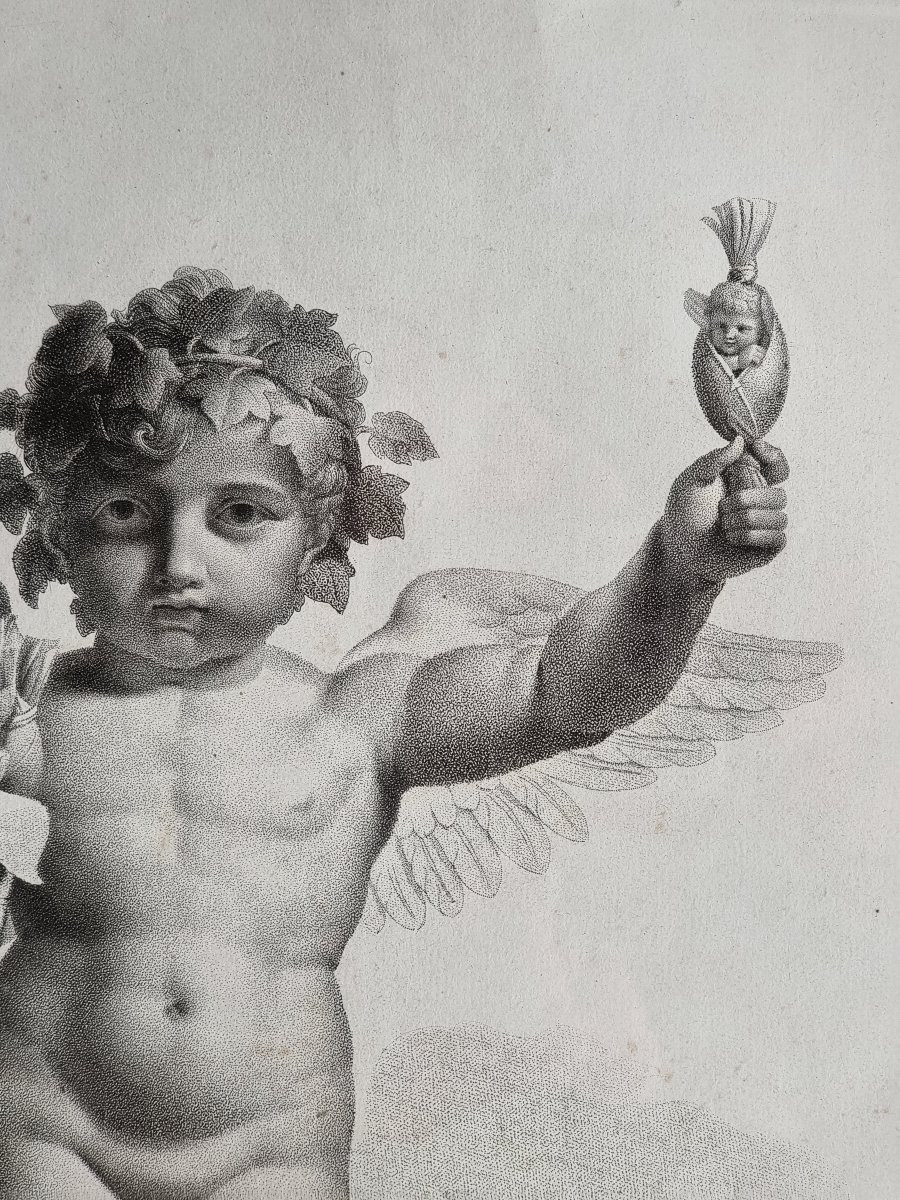 Série de quatre estampes françaises, “Amours ailés” Gravure par Castel-photo-6