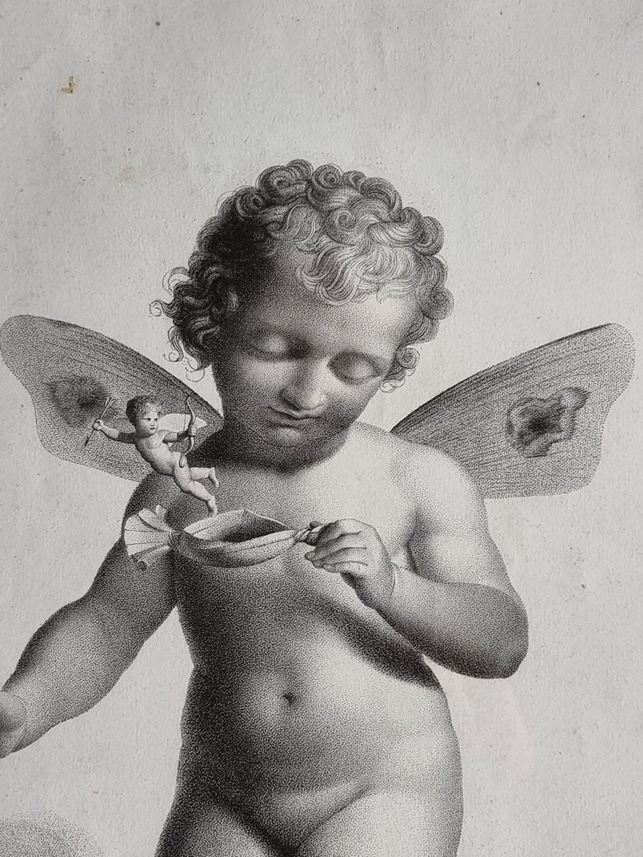 Série de quatre estampes françaises, “Amours ailés” Gravure par Castel-photo-7