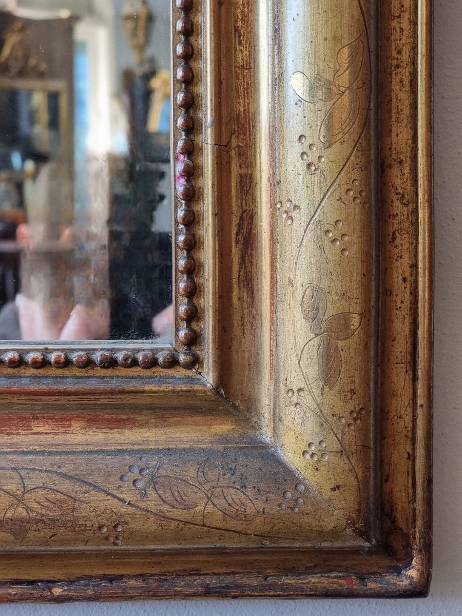 Miroir Louis-Philippe en stuc doré à la feuille d’or, milieu du XIXᵉ siècle-photo-3