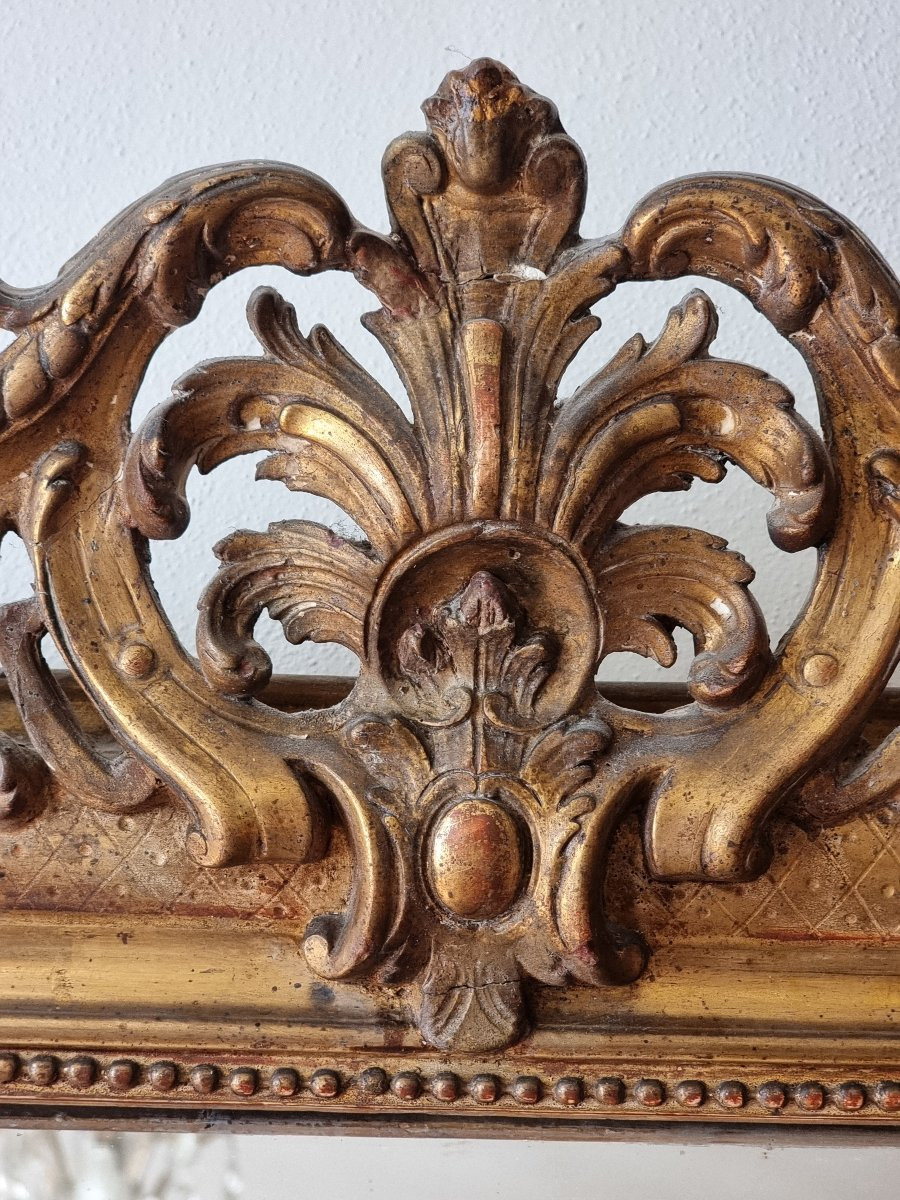 Miroir Louis-Philippe en stuc doré à la feuille d’or, milieu du XIXᵉ siècle-photo-2