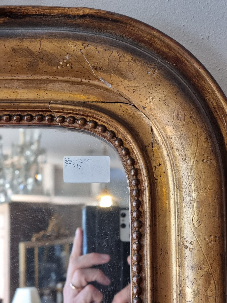Miroir Louis-Philippe en stuc doré à la feuille d’or, milieu du XIXᵉ siècle-photo-3