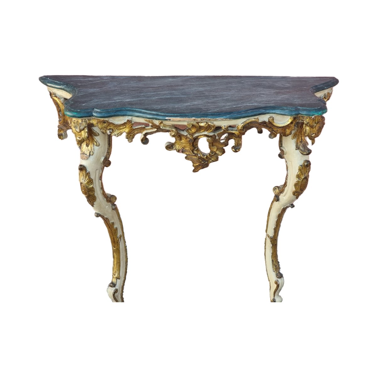 Neapolitan Louis XV Console In Carved, Mecca-silvered And Lacquered Wood, Mid-18th Century-photo-2
