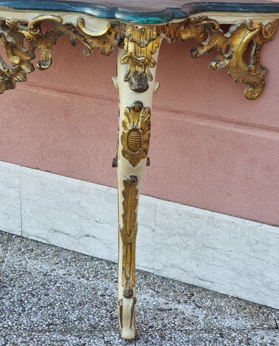 Neapolitan Louis XV Console In Carved, Mecca-silvered And Lacquered Wood, Mid-18th Century-photo-3