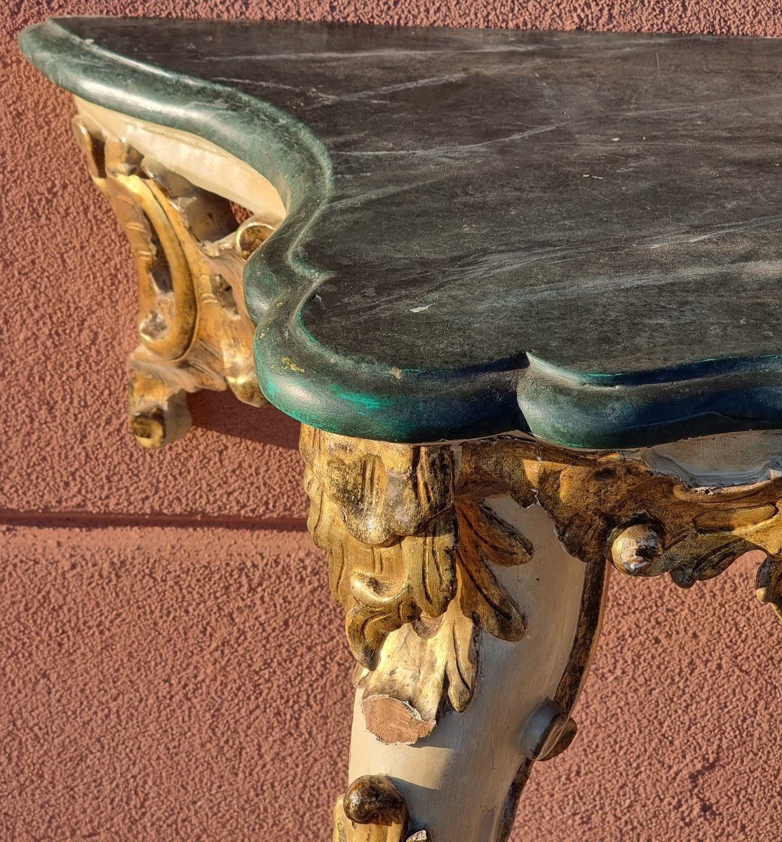 Neapolitan Louis XV Console In Carved, Mecca-silvered And Lacquered Wood, Mid-18th Century-photo-3