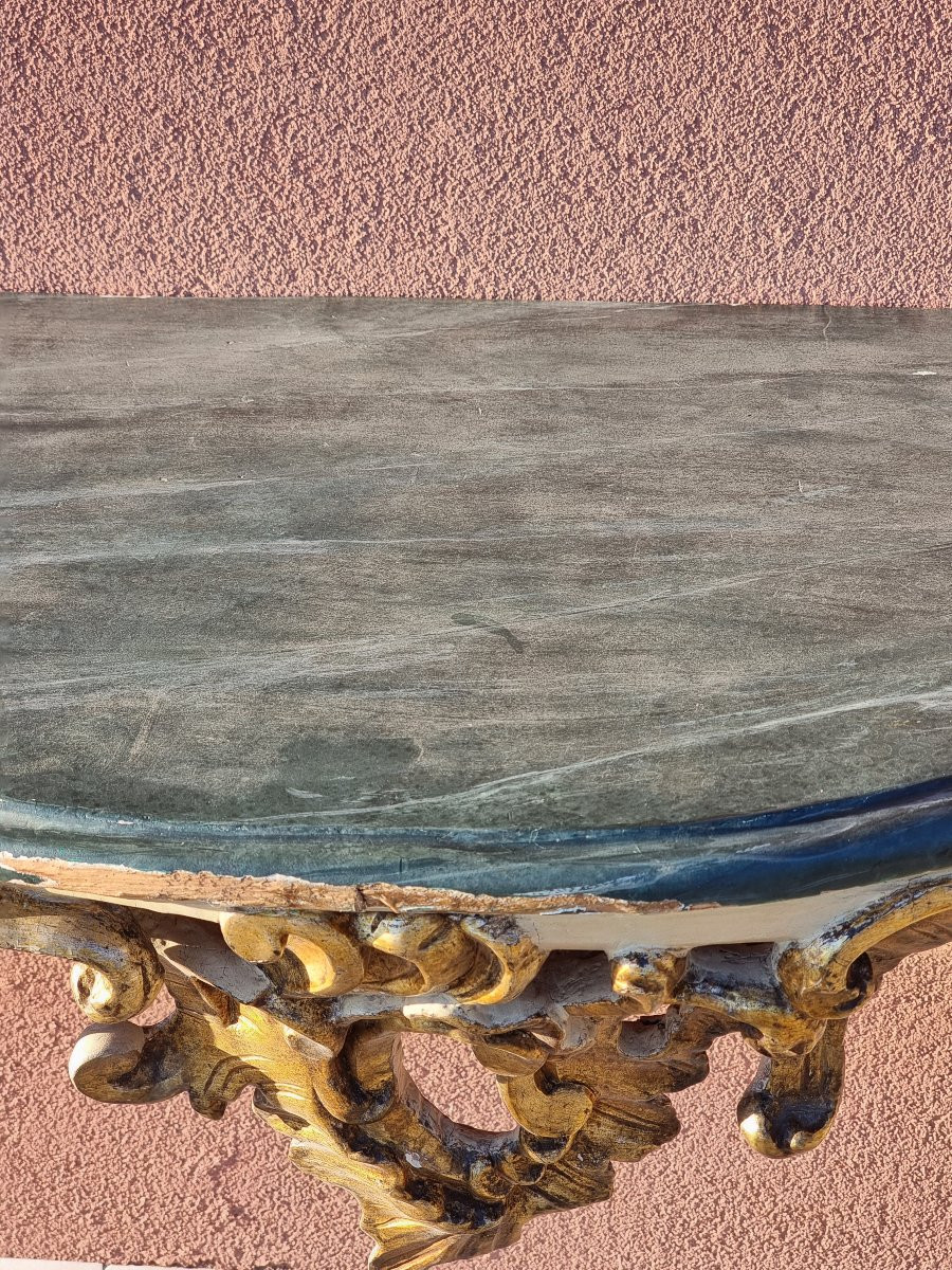 Neapolitan Louis XV Console In Carved, Mecca-silvered And Lacquered Wood, Mid-18th Century-photo-4