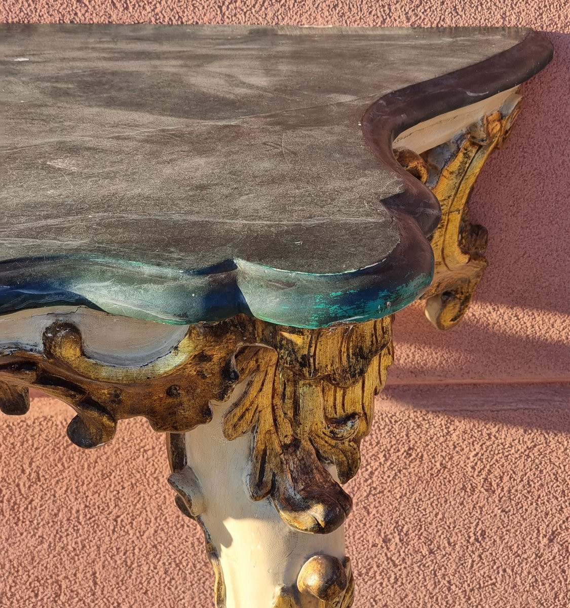 Neapolitan Louis XV Console In Carved, Mecca-silvered And Lacquered Wood, Mid-18th Century-photo-5
