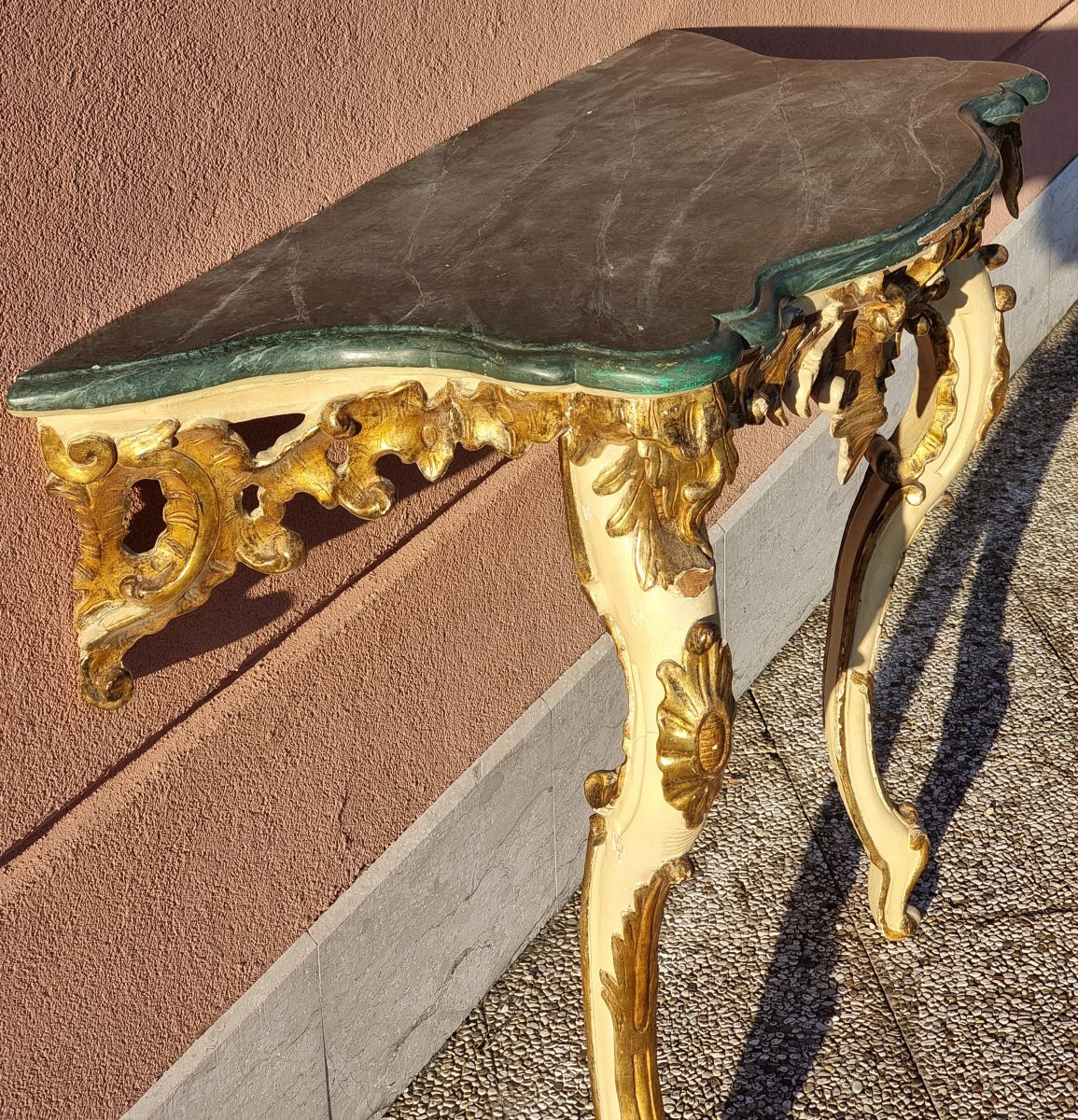 Neapolitan Louis XV Console In Carved, Mecca-silvered And Lacquered Wood, Mid-18th Century-photo-6