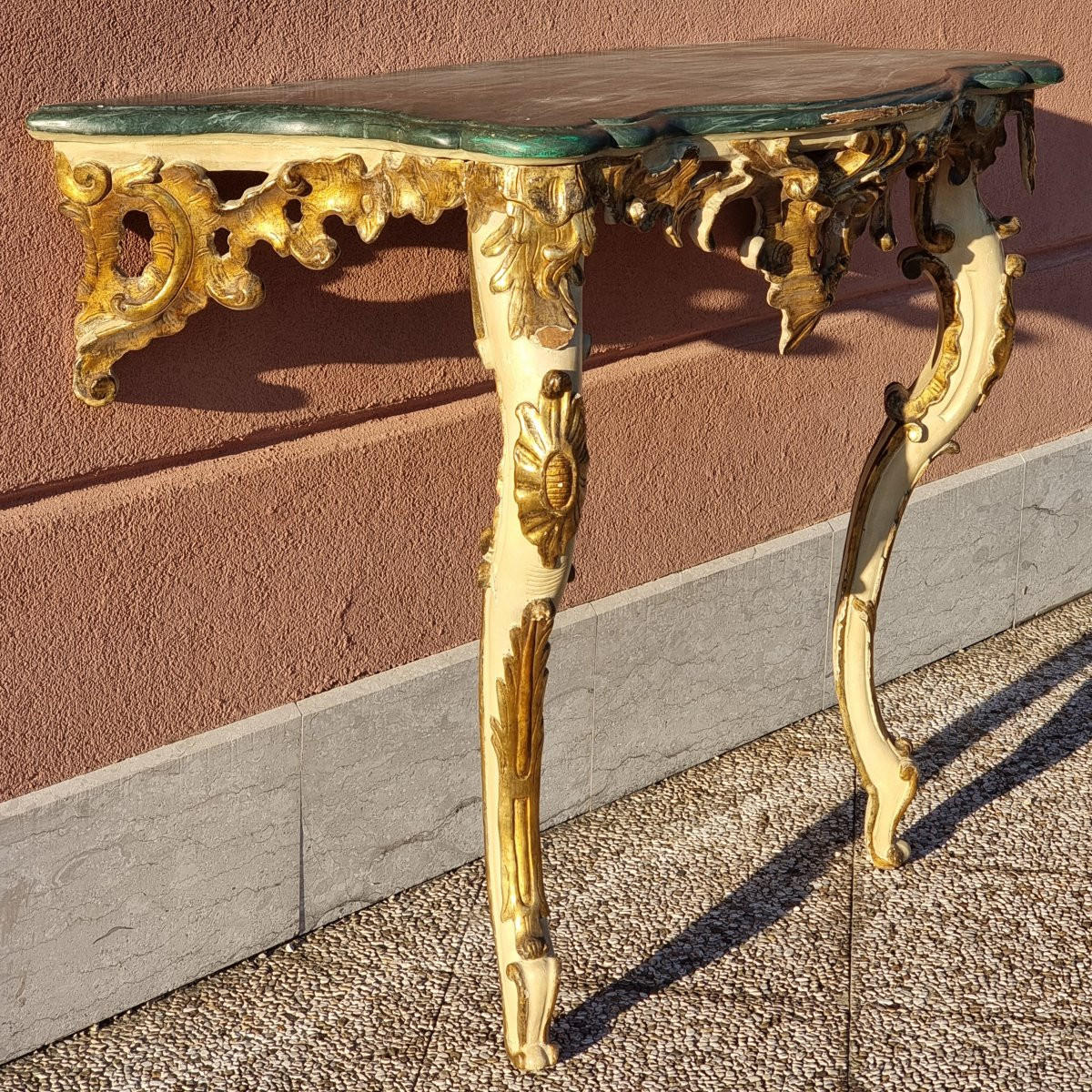 Neapolitan Louis XV Console In Carved, Mecca-silvered And Lacquered Wood, Mid-18th Century-photo-7