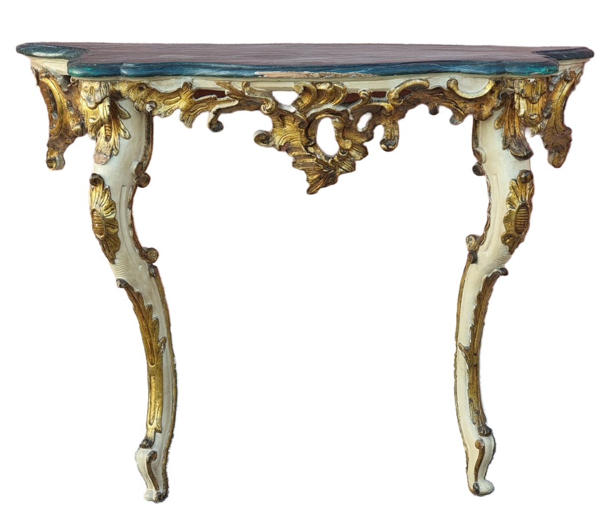 Neapolitan Louis XV Console In Carved, Mecca-silvered And Lacquered Wood, Mid-18th Century