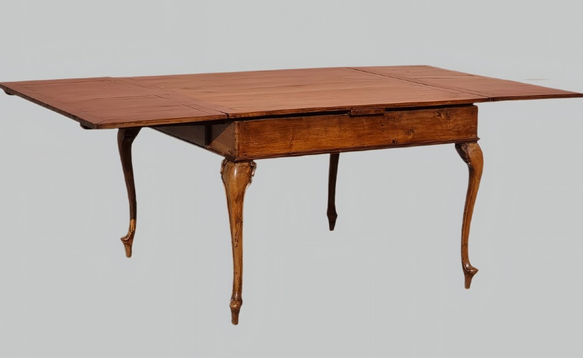 Venetian Extendable Table In Solid Walnut, 18th Century-photo-2