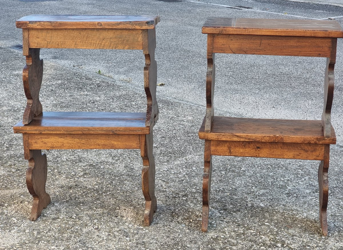 Set Of Four Small Benches In Antique Wood, 17th-century Style-photo-3