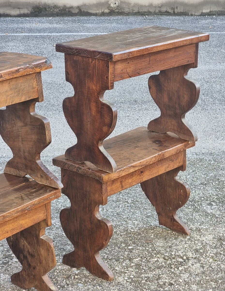 Set Of Four Small Benches In Antique Wood, 17th-century Style-photo-5