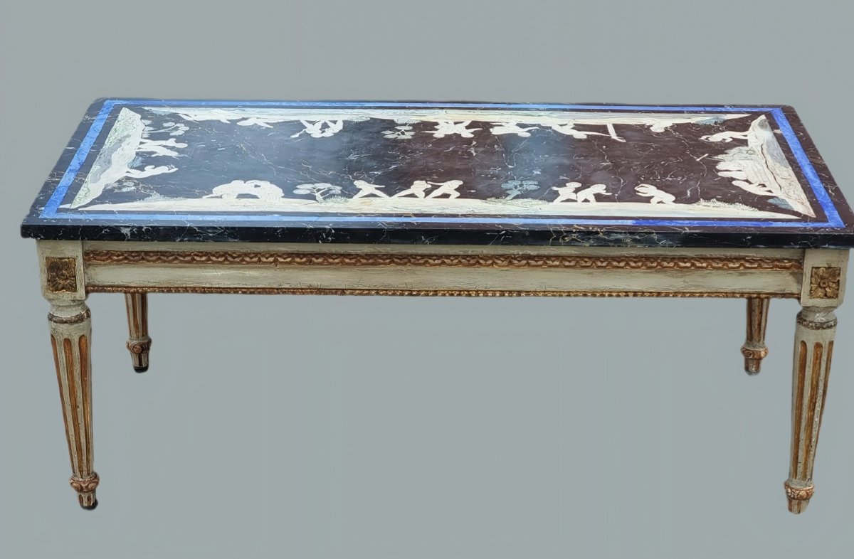 Table de salon à plateau en marbre noir décoré en scagliola-photo-4