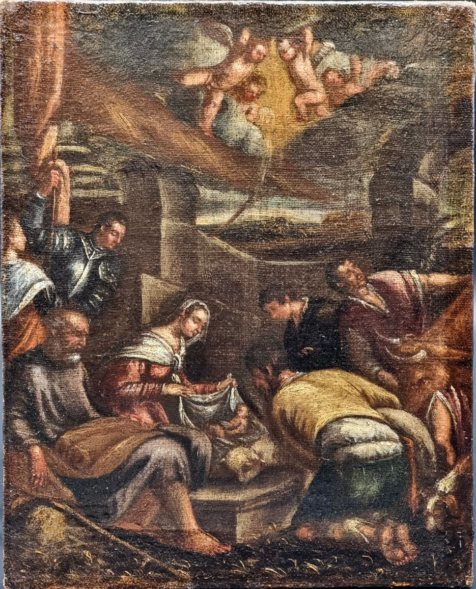 Venetian School, Bassanesque Circle Adoration Of The Shepherds With The Holy Family