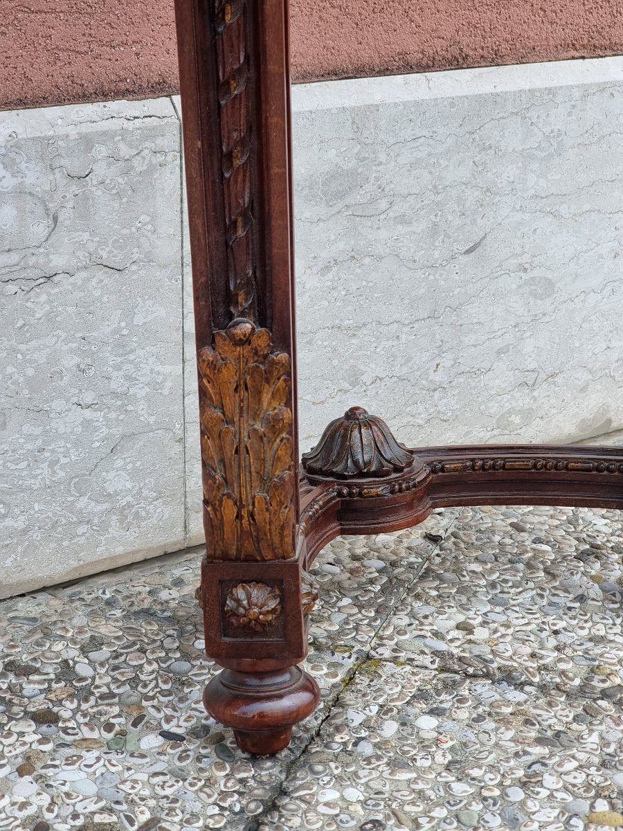 Louis XVI Style Demi-lune Console In Carved Walnut With Green Marble Top-photo-1