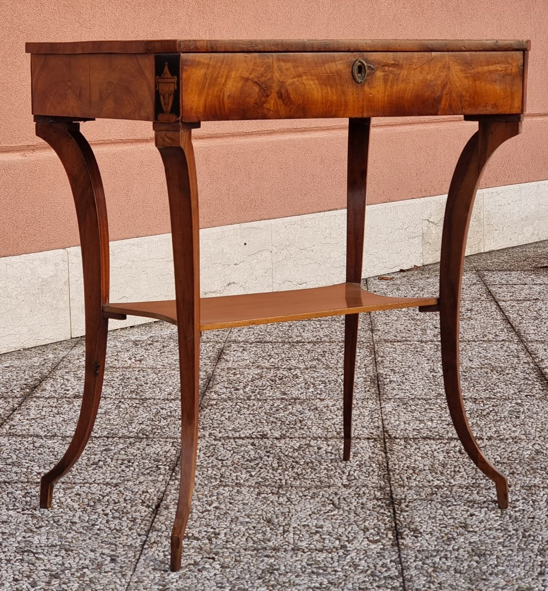 Venetian Empire Side Table In Cherry And Maple With Ink Decorations-photo-3