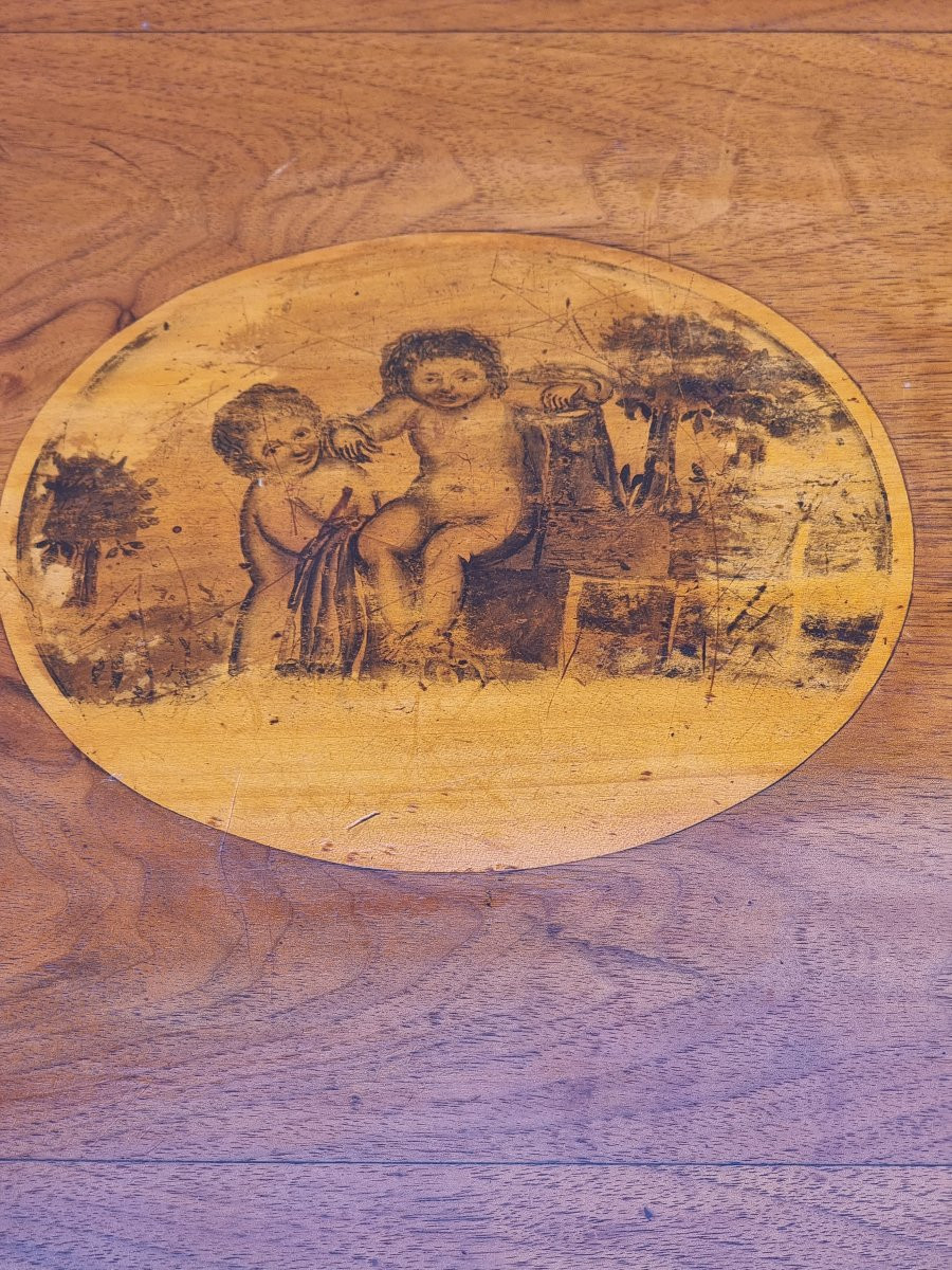 Venetian Empire Side Table In Cherry And Maple With Ink Decorations-photo-5