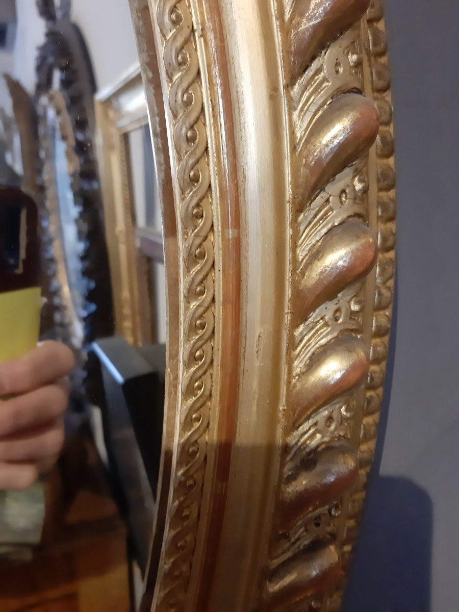 Miroir ovale français Napoléon III en pastiglia dorée-photo-4