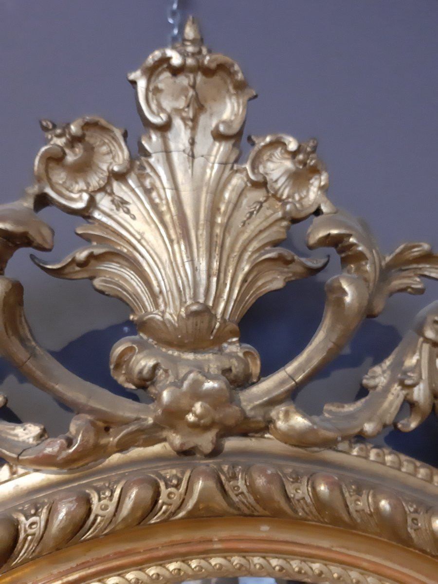 Miroir ovale français Napoléon III en pastiglia dorée-photo-5