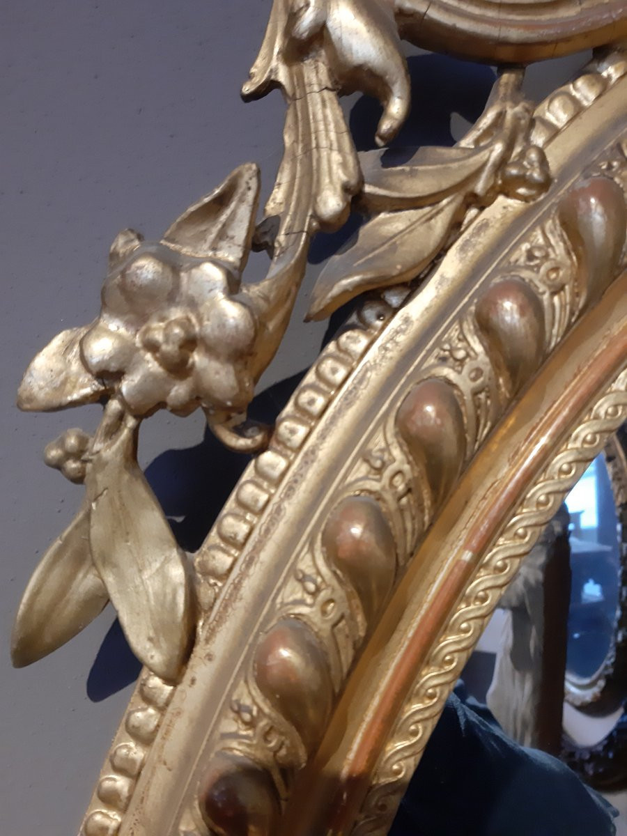 Miroir ovale français Napoléon III en pastiglia dorée-photo-7