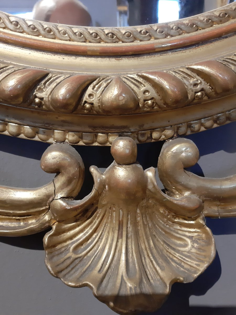 Miroir ovale français Napoléon III en pastiglia dorée-photo-8