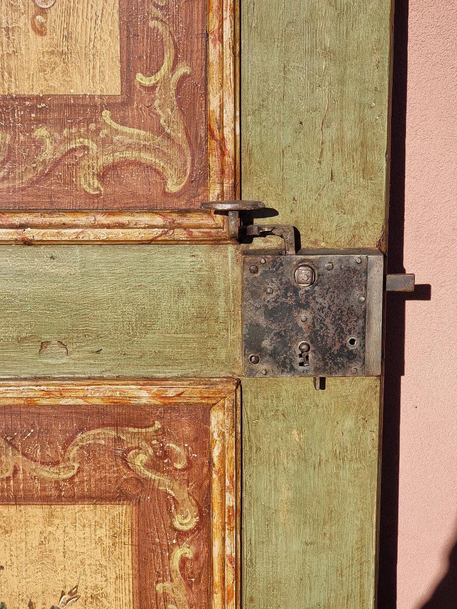 Set Of Three Antique Lacquered And Decorated Doors, Tyrolean Folk Art-photo-3