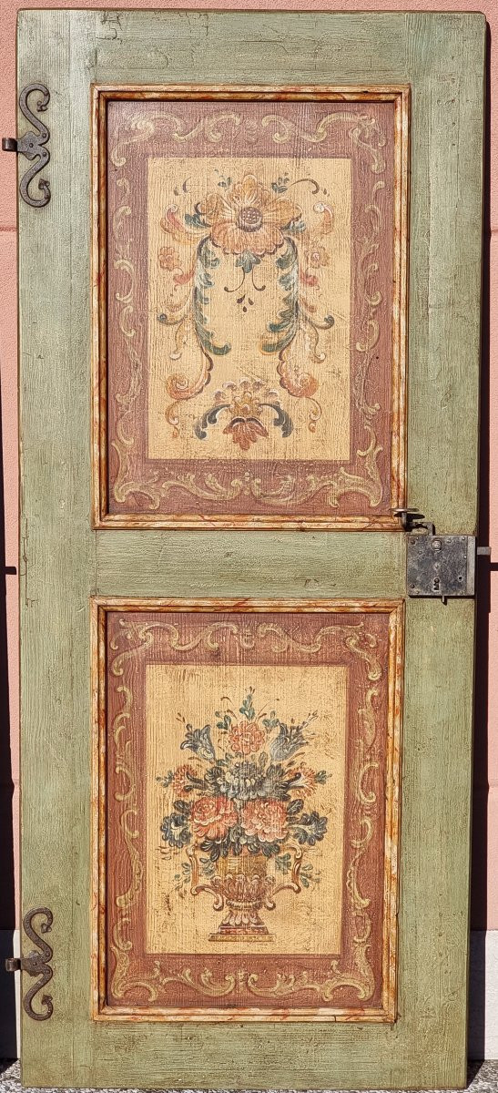 Set Of Three Antique Lacquered And Decorated Doors, Tyrolean Folk Art-photo-2