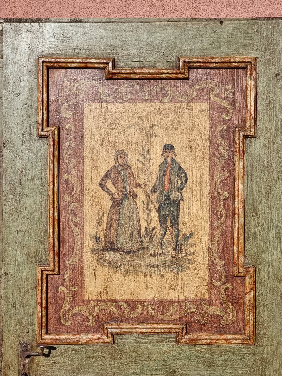 Set Of Three Antique Lacquered And Decorated Doors, Tyrolean Folk Art-photo-4