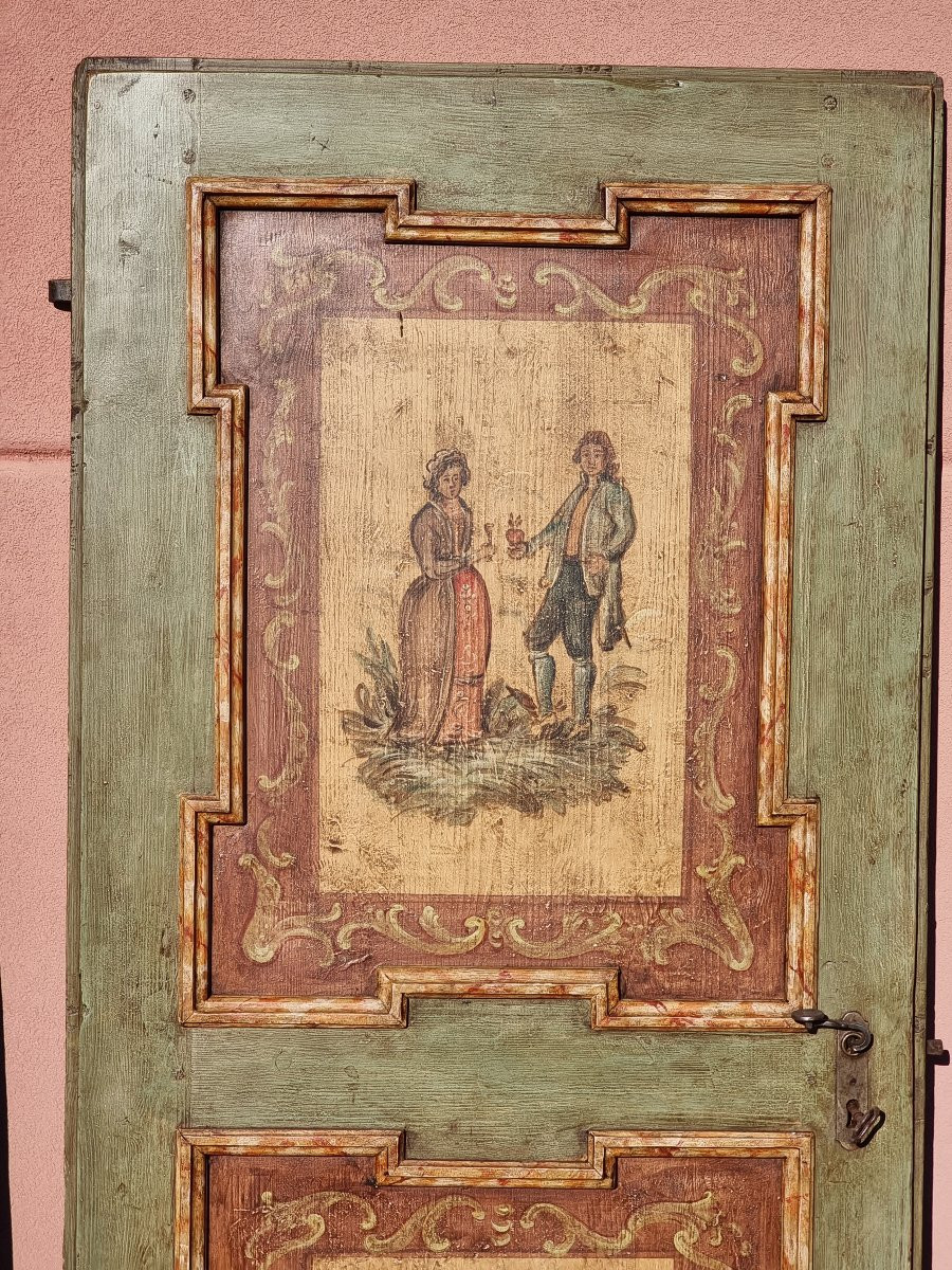 Set Of Three Antique Lacquered And Decorated Doors, Tyrolean Folk Art-photo-5