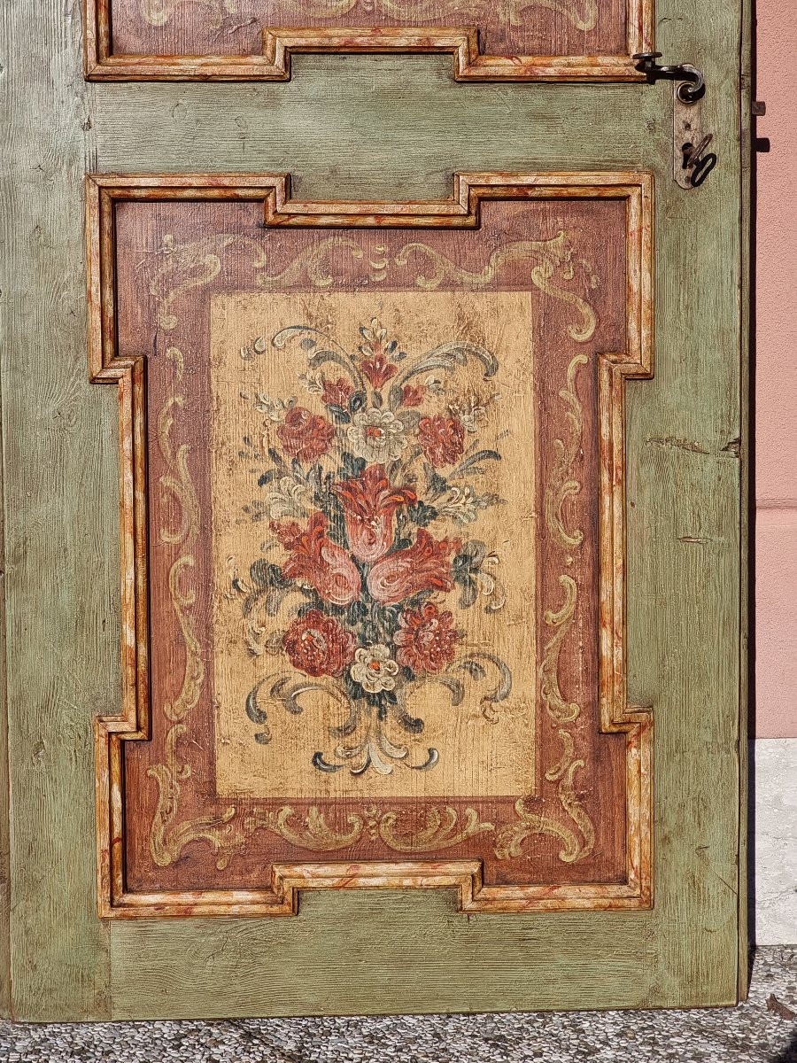 Set Of Three Antique Lacquered And Decorated Doors, Tyrolean Folk Art-photo-6