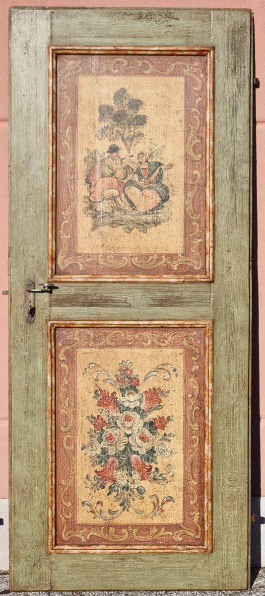 Set Of Three Antique Lacquered And Decorated Doors, Tyrolean Folk Art-photo-7