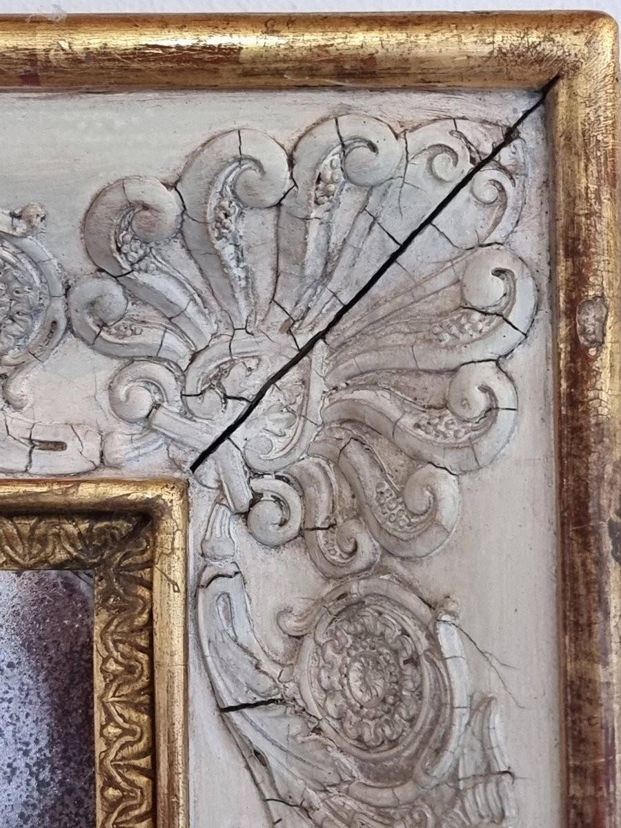 Miroir d’époque Empire français en bois laqué et doré, à décors en pastiglia, début XIXe siècle-photo-2