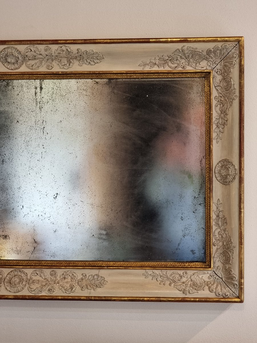 Miroir d’époque Empire français en bois laqué et doré, à décors en pastiglia, début XIXe siècle-photo-4